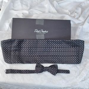 David Donahue STERLING Bow Tie & Cummerbund Set Black/Silver 100% Silk One Size